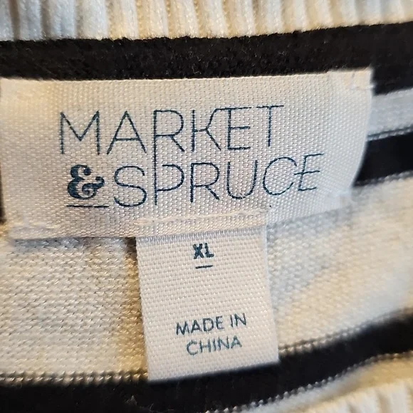 Market and Spruce Black and White Striped Sweater with Elbow Pads - Picture 4 of 6